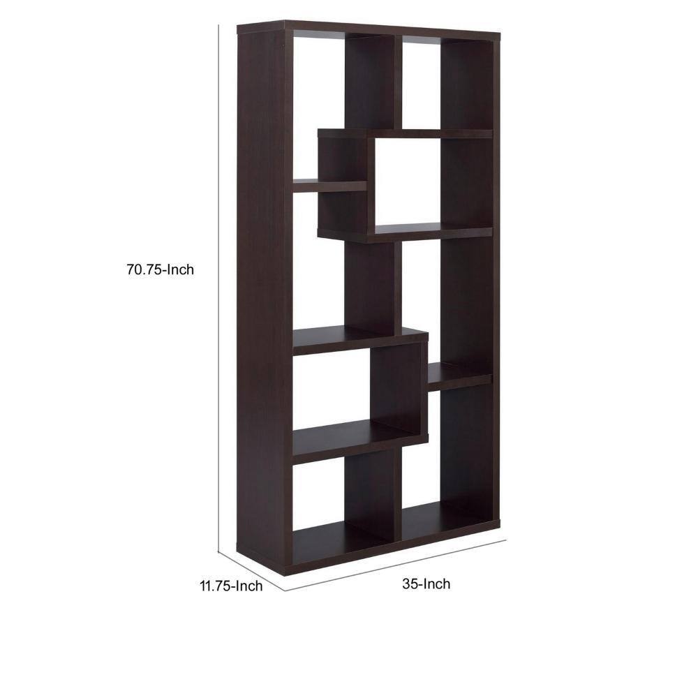 Cappuccino Brown Asymmetrical Cube Wood Bookcase