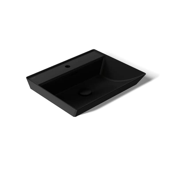 Brazn 23 in. x 19 in. Vessel Bathroom Sink in Black Vitreous China