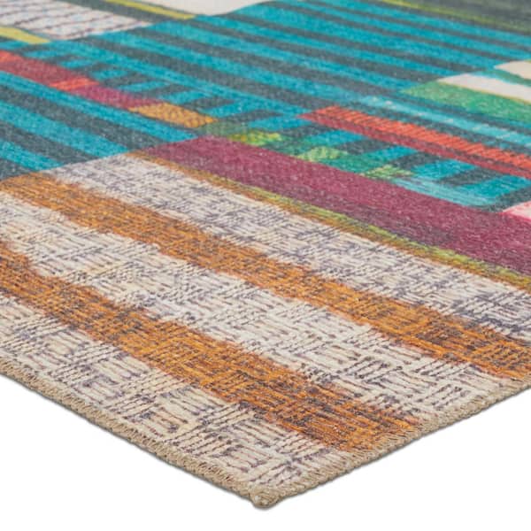 Bellium 3 ft. x 8 ft. Striped Multi-Color/Blue Indoor/Outdoor Area Rug