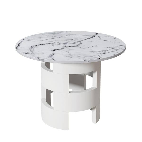 Creamy Style Pure White Round Rock Board Table Stable Carbon Steel Base  Home Furniture Multifunctional Convertible Kitchen Table