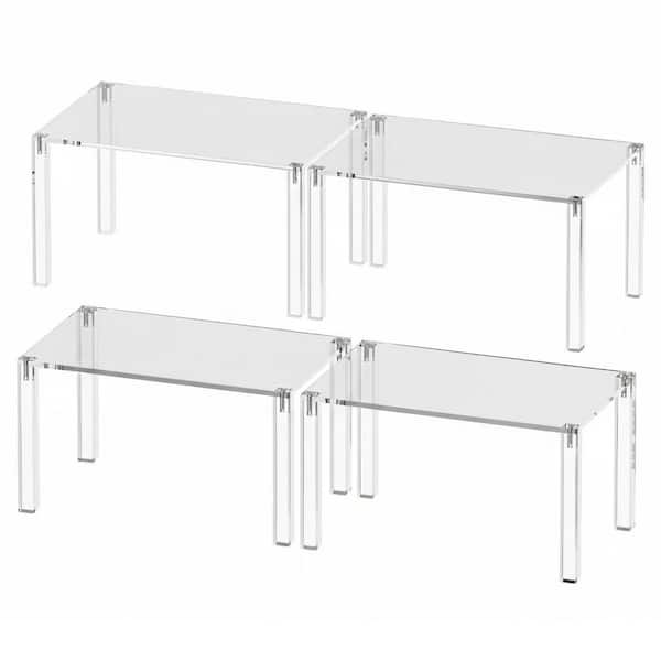 4 Pack Clear Acrylic Stackable Shelf Riser Countertop Organizer for Cabinet Spice Rack Kitchen Storage