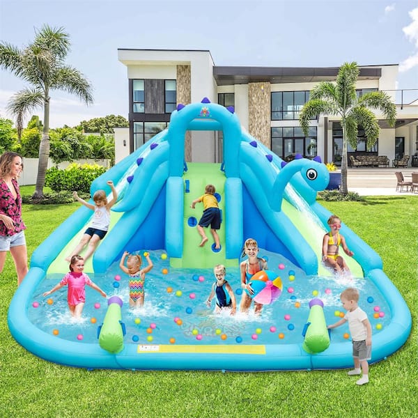 Inflatable Water Slide, Blowup Water Park bounce house with Dual Slides and 584-Watt Blower