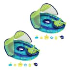 Blue Round Vinyl Baby Spring Float Activity Center Pool Raft with Sun Canopy (2-Pack)