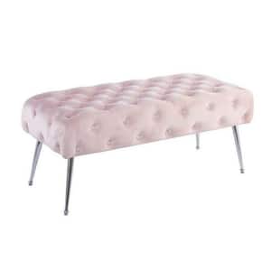 Pink and Chrome 48 in. Backless Bedroom Bench with Tufted Padded Seat and Angled Tapered Legs