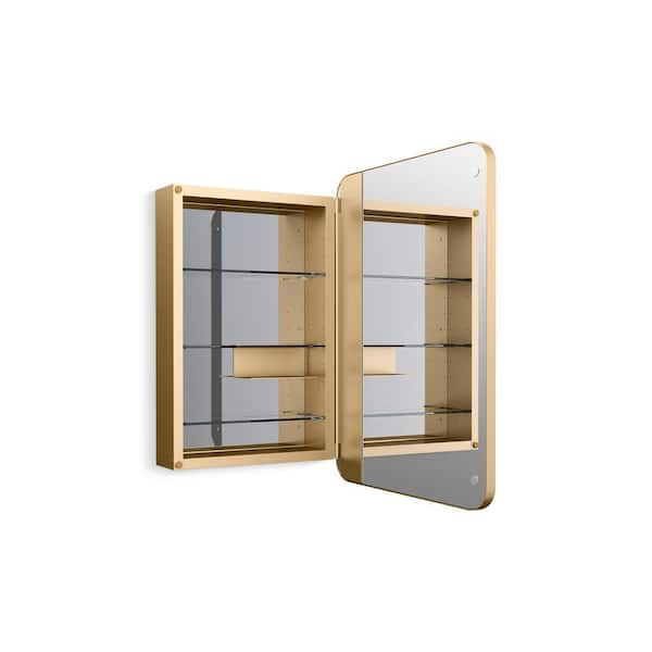 Verdera 22 in. W x 34 in. H Rectangular Framed Moderne Brushed Gold Recessed/Surface Mount Medicine Cabinet with Mirror