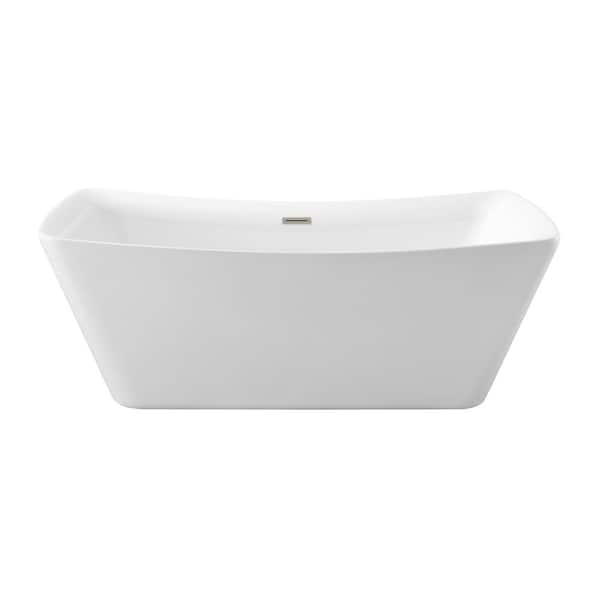 Streamline 62 in. Acrylic Flatbottom Non-Whirlpool Bathtub in Glossy White with Brushed Nickel Drain and Overflow Cover