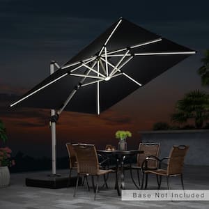 9 ft. Square Solar powered LED Patio Umbrella Outdoor Cantilever Umbrella Heavy Duty Sun Umbrella in Gray