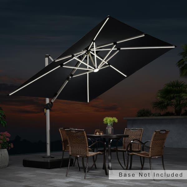 PURPLE LEAF 9 ft. Square Solar Powered LED Patio Umbrella Outdoor Cantilever Umbrella Heavy-Duty Sun Umbrella in Gray
