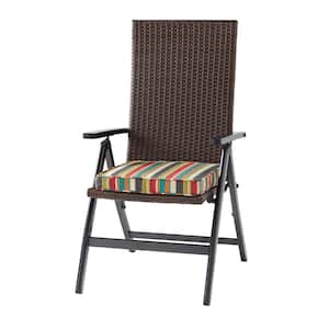 Wicker Outdoor PE Foldable Reclining Chair with Sunset Stripe Seat Cushion