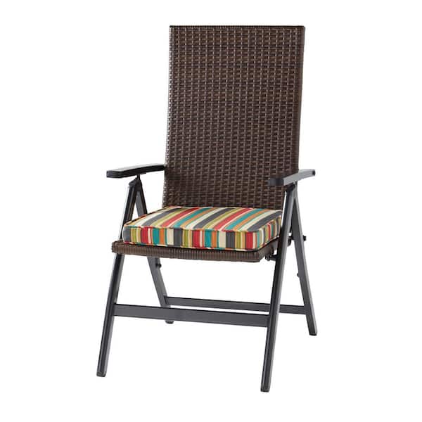 Greendale Home Fashions Wicker Outdoor PE Foldable Reclining Chair with Sunset Stripe Seat Cushion