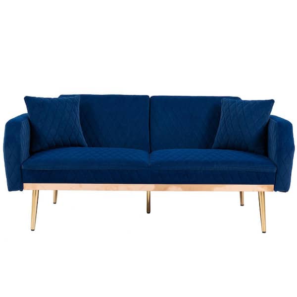 Angel Sar 66 in. Blue Velvet 2-Seat Loveseat with Adjustable Backrest