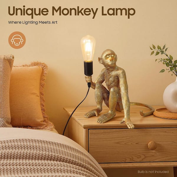OUKANING 12.5 in. Gold Retro Decorative Desk Resin Sitting Monkey
