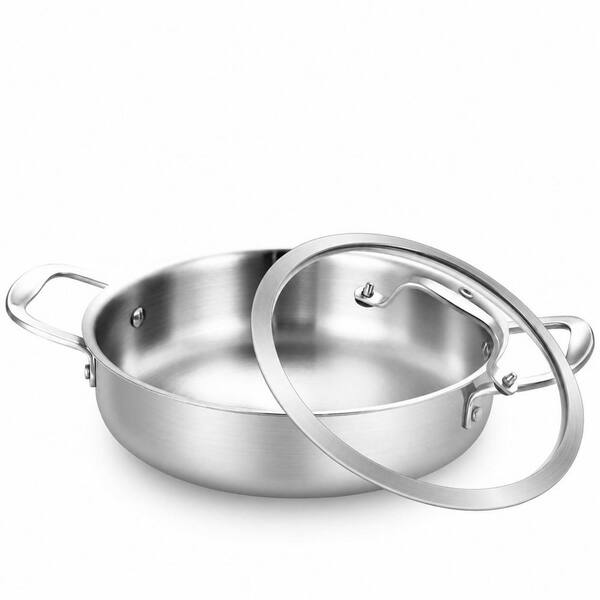 10-Inch Tri-Ply Stainless Steel Sauté Pan with Lid, 3 qt, Induction Compatible