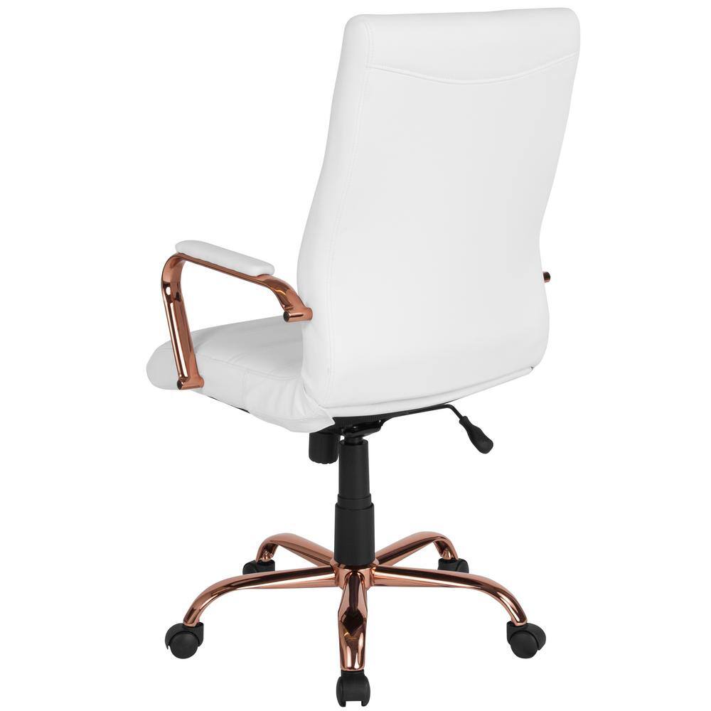 White LeatherSoft High Back Executive Swivel Chair with Rose Gold Metal Frame