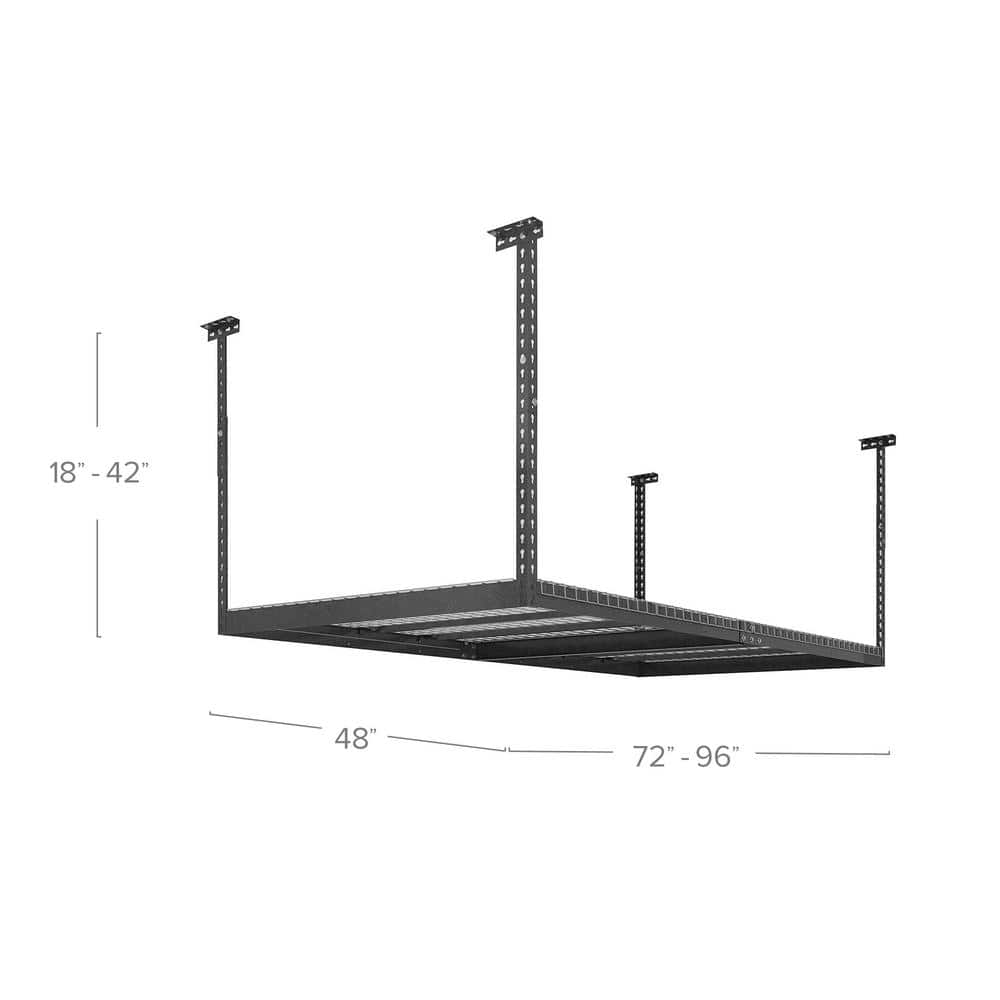 Adjustable Gray Steel Ceiling Storage Rack, 4' x 8'