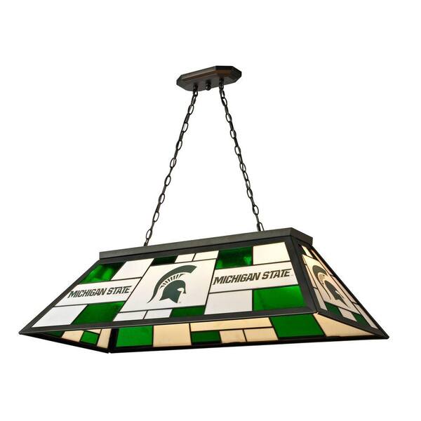 Imperial 3-Light Black Michigan State Stained Glass Billiard Lamp