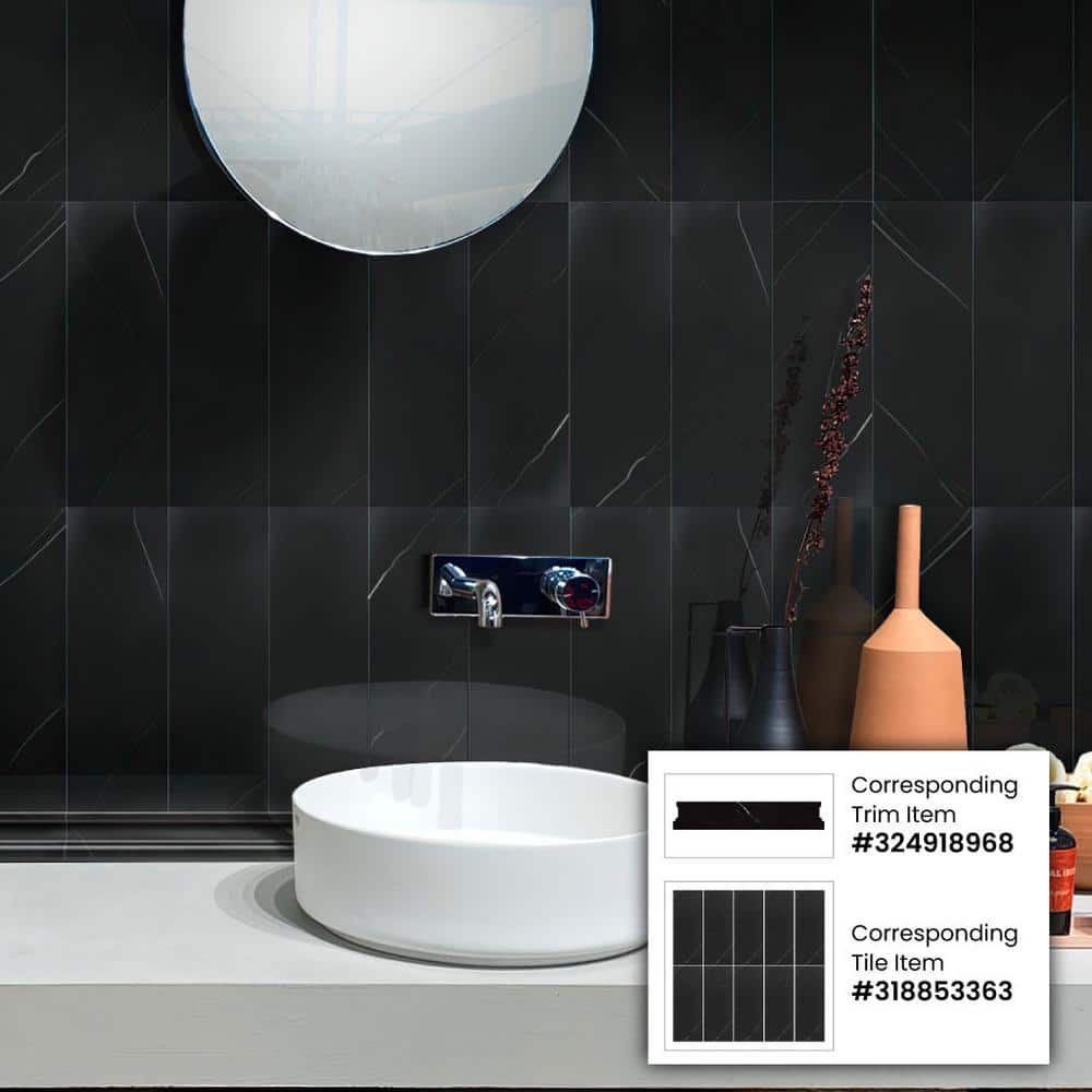 Grandis Black Polished Marble Subway Wall & Floor Tile