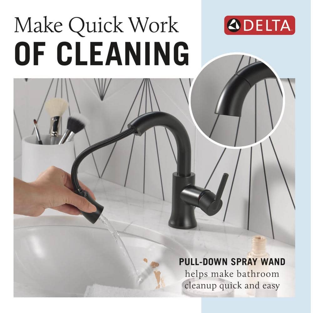 Matte Black Single Handle Pull Down Bathroom Faucet