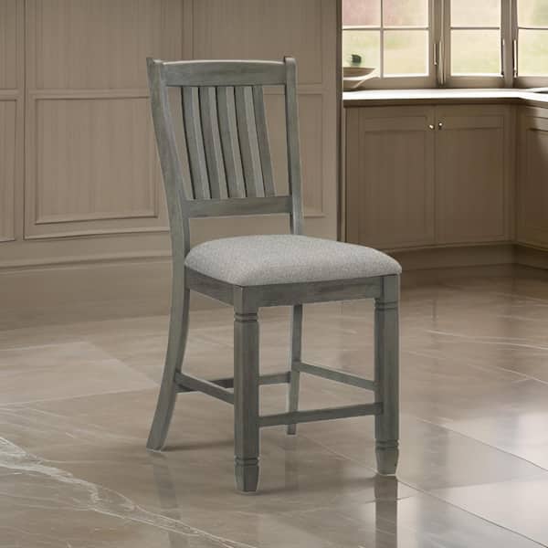 Benjara 24.5 in. Gray High Back Wood Frame Bar Stool with Polyster Seat (Set of 2)