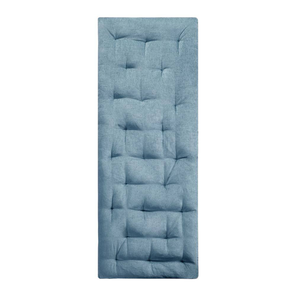 Aqua Blue Chenille Tufted Long Floor Cushion with Travel Wrap