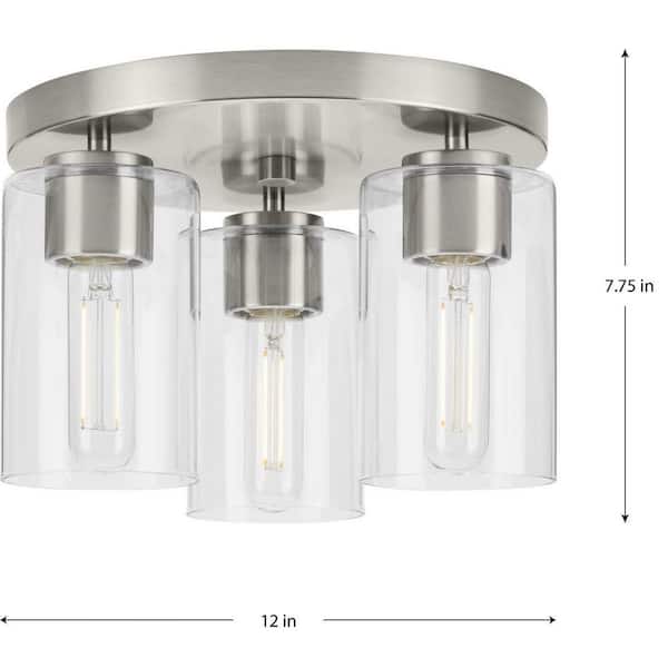 Progress Lighting 3-Light Brushed Nickel Transitional Clear Glass Cylinder Small Hanging Pendant Light