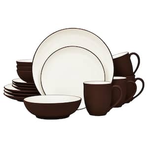 Colorwave Chocolate 16-Piece Coupe (Brown) Stoneware Dinnerware Set, Service For 4