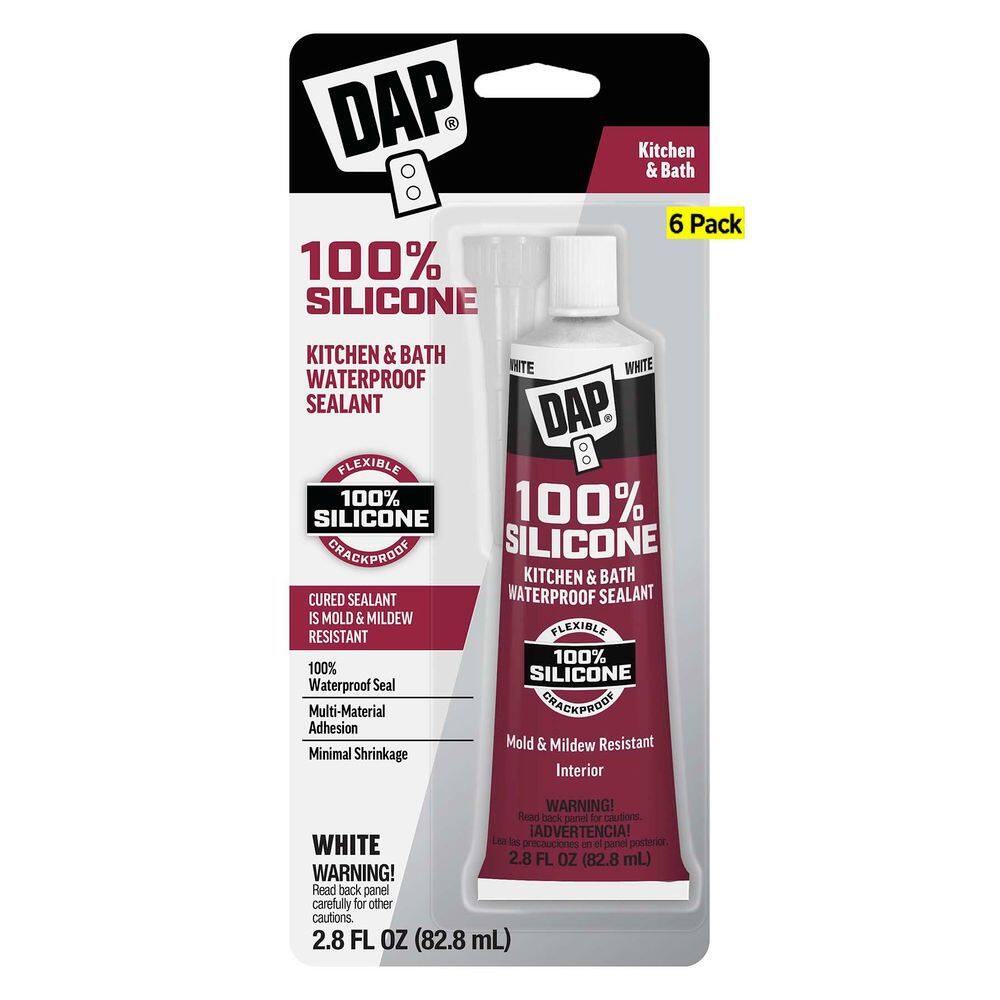 Silicone 2.8 oz. White Rubber Kitchen and Bath Sealant Carded (6-Pack)
