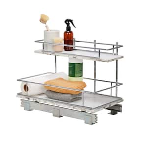 Chrome and Faux Marble Sliding 2-Tier Steel Under Sink Shelving Unit 12.25 in. W x 16 in. H x 21 in. D