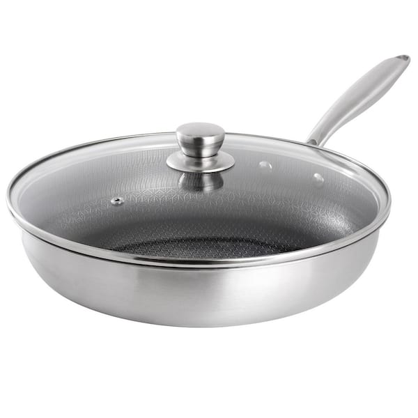 12in Embossed Interior Stainless Steel Frying Pan with Lid