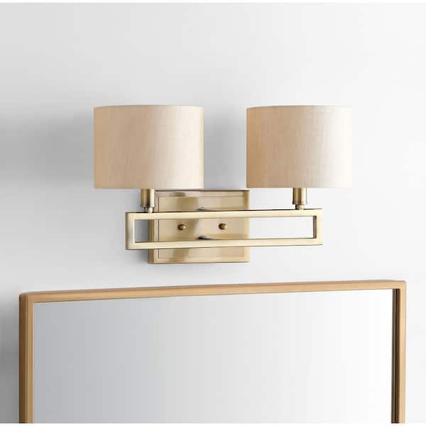 Catena 16.25 in. 2-Light Antique Gold Indoor Sconce with Cream Shade