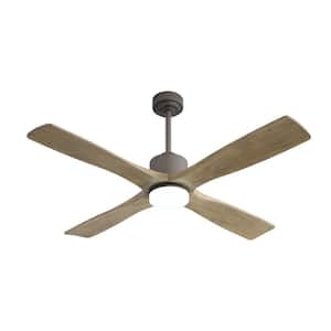 54 in. Solid Wood Indoor Silver and Grey Ceiling Fan with Light