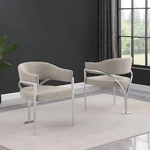 Rory Gray Boucle Fabric Dining Chair Set of 2 with Chrome Base