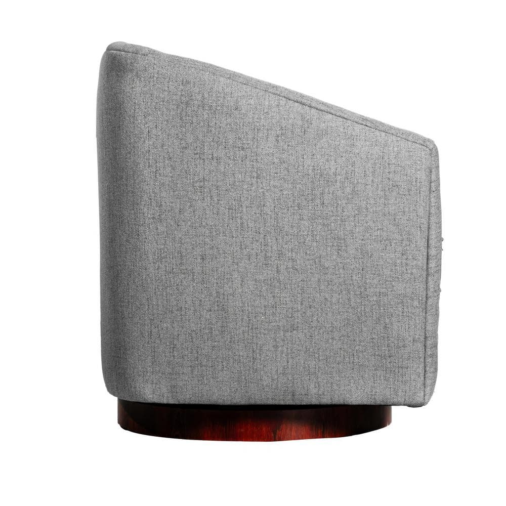 Gray Faux Leather Swivel Barrel Accent Chair with Wood Base