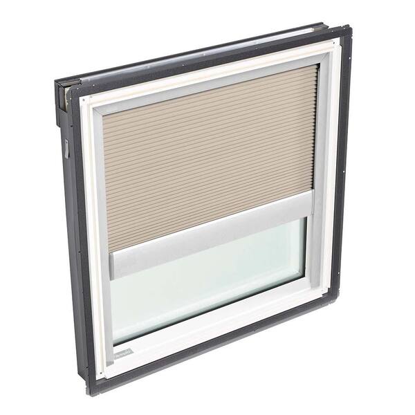 VELUX 21 in. x 26-7/8 in. Fixed Deck-Mount Skylight with Laminated Low-E3 Glass and Classic Sand Manual Light Filtering Blind