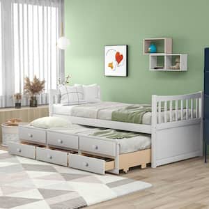 White Twin Wood Daybed with Trundle and 3-Drawers