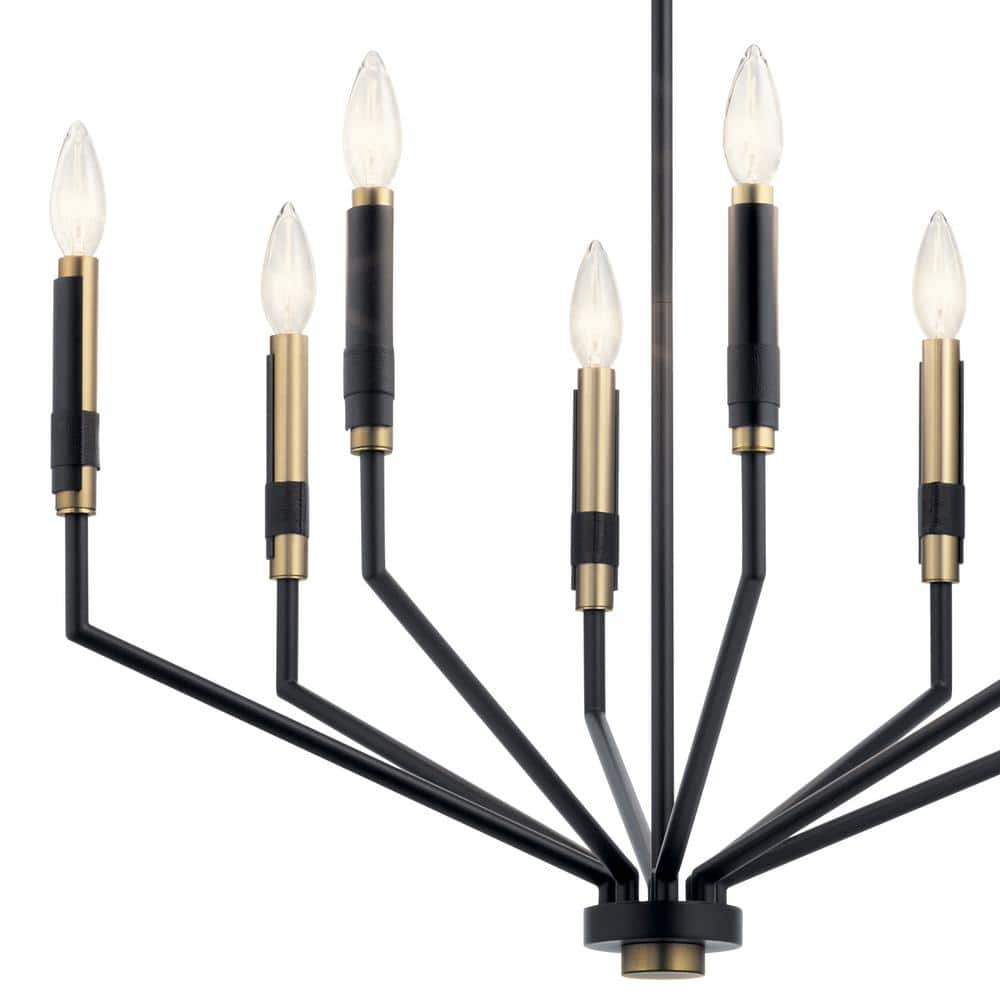 Armand Mixed Black and Bronze 8-Light Faux Leather Chandelier