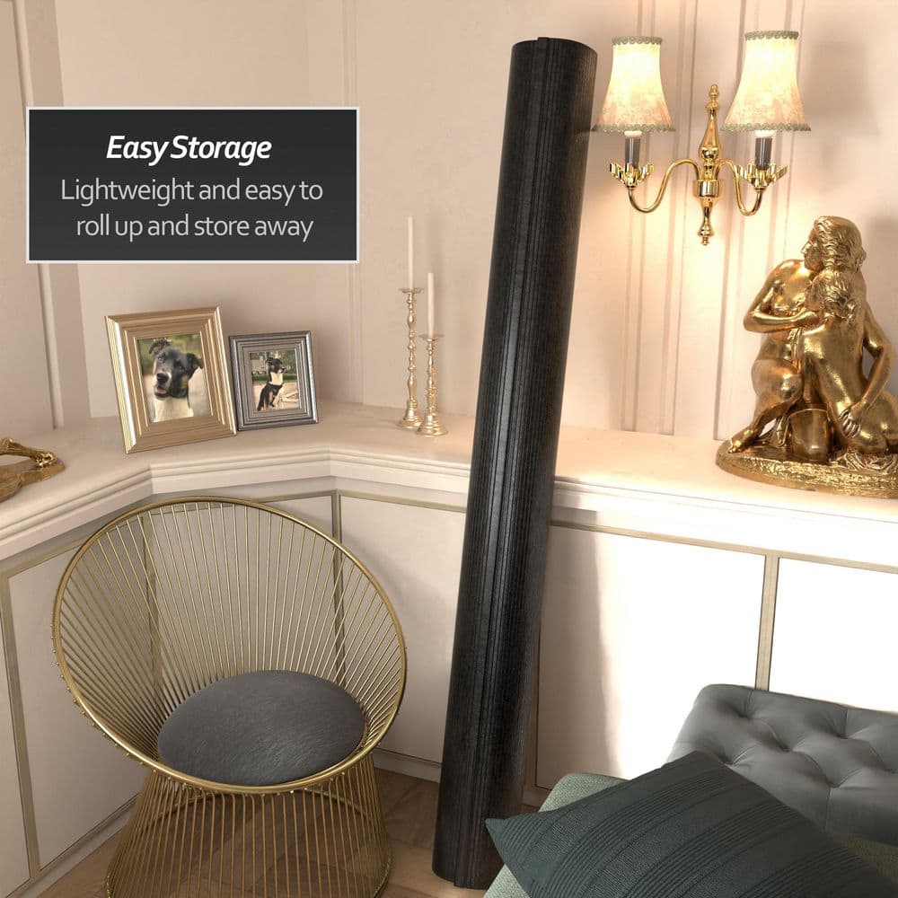Black Painted Bamboo Wave Room Divider, 72.25" H x 98" W