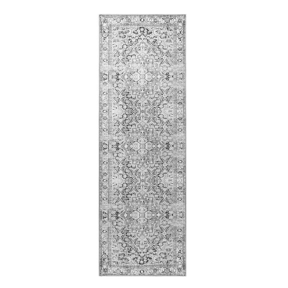 SUPERIOR Elodi Charcoal 2 ft. 6 in. x 7 ft. 6 in. Geometric Floral ...