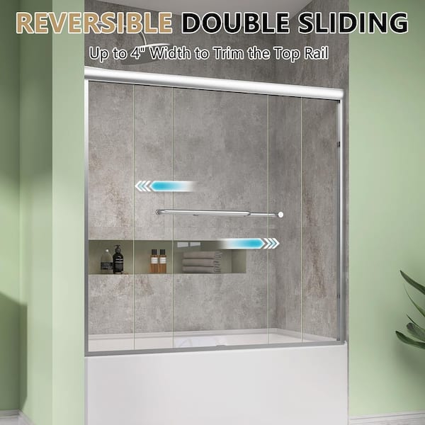 Zeafive 56 to 60 in. W x 58 in. H Double Sliding Tub Door in