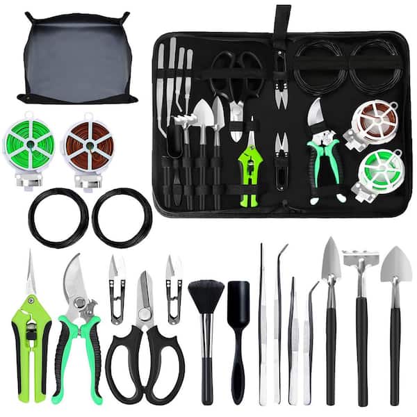 20-Piece Garden Tool Set Bonsai Tree Kit Includes Wire Scissors Repotting Mat Pruning Shears Indoor Gift