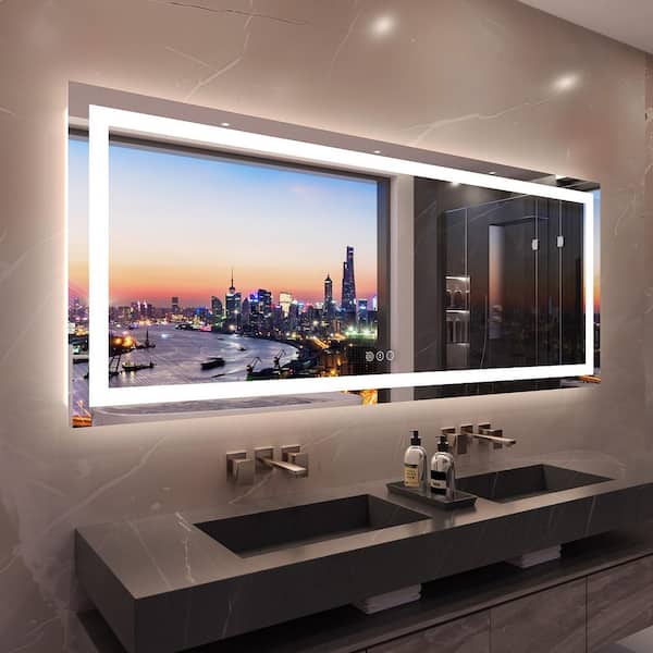 84 in. W x 32 in. H Rectangular Frameless LED Wall Mounted Bathroom Vanity Mirror