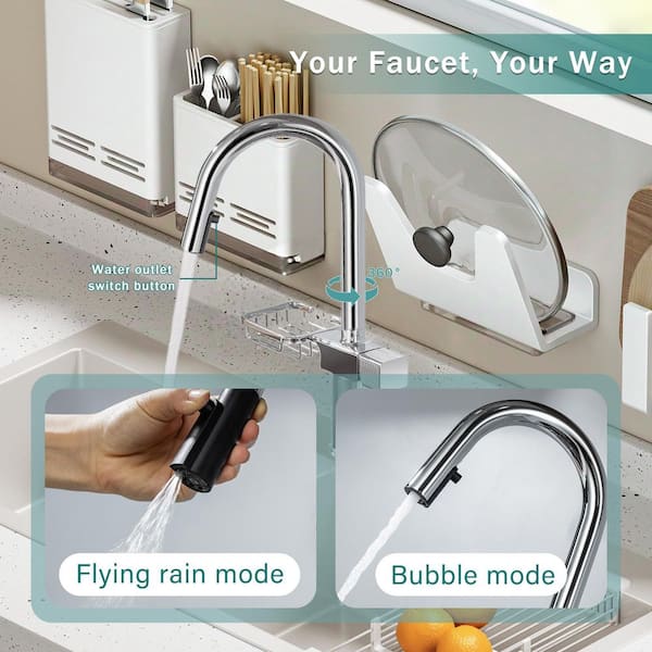 Chrome Pull-Down Kitchen Faucet with Dual Spray Modes, 360° Swivel High Arc Single Hole Stainless Steel Sink Faucet