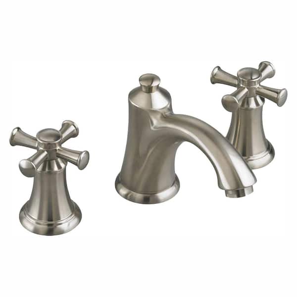 American Standard Portsmouth 8 in. Widespread 2-Handle Mid Arc Bathroom Faucet in Brushed Nickel with Drain and Cross Handles