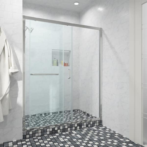 Logmey 48 in. W x 72 in. H Single Sliding Semi Frameless Shower Door/Enclosure in Chrome with Clear Glass