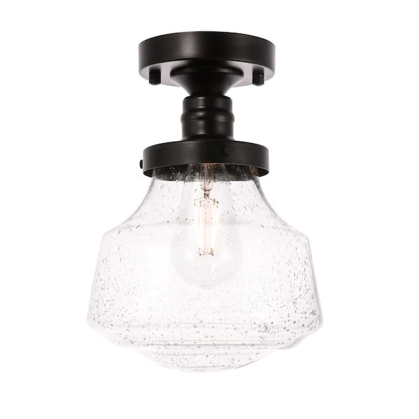 Unbranded Timless Home 8 in. 1-Light Industrial Black and Clear Seeded Glass Flush Mount with No Bulbs Included