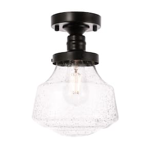Timeless Home Liam 8 in. W x 11 in. H 1-Light Black and Clear Seeded Glass Flush Mount