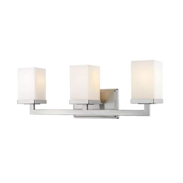 Unbranded Tidal 23.25 in. 3-Light Brushed Nickel Vanity Light with Matte Opal Glass