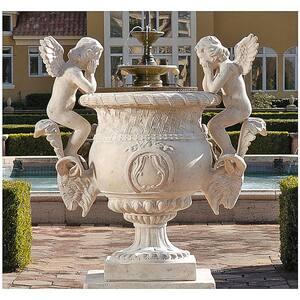 Versailles Cherub 38 in. H Ancient Ivory Fiberglass Garden Urn