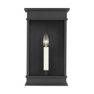 Cupertino 15.5 in. H Textured Black Outdoor Hardwired Dimmable Medium Wall Lantern Sconce with No Bulbs Included