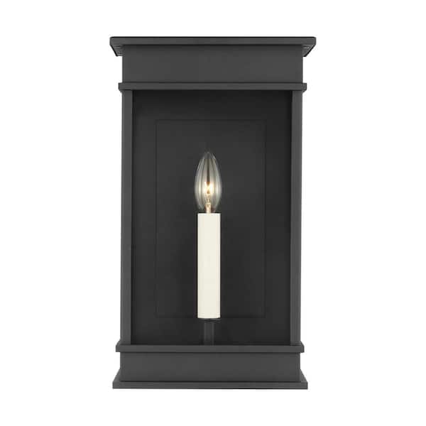 Generation Lighting Cupertino 15.5 in. H Textured Black Outdoor Hardwired Dimmable Medium Wall Lantern Sconce with No Bulbs Included